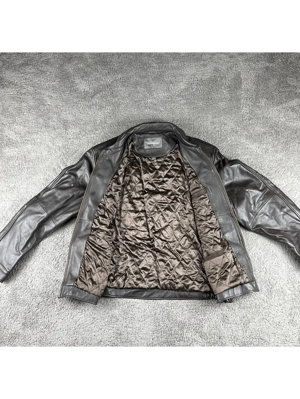 Croft & Barrow Leather Jacket Mens L Brown Full Zip YKK Lined Coat